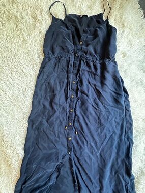 FRNCH Navy Button-Front Maxi Slip Dress